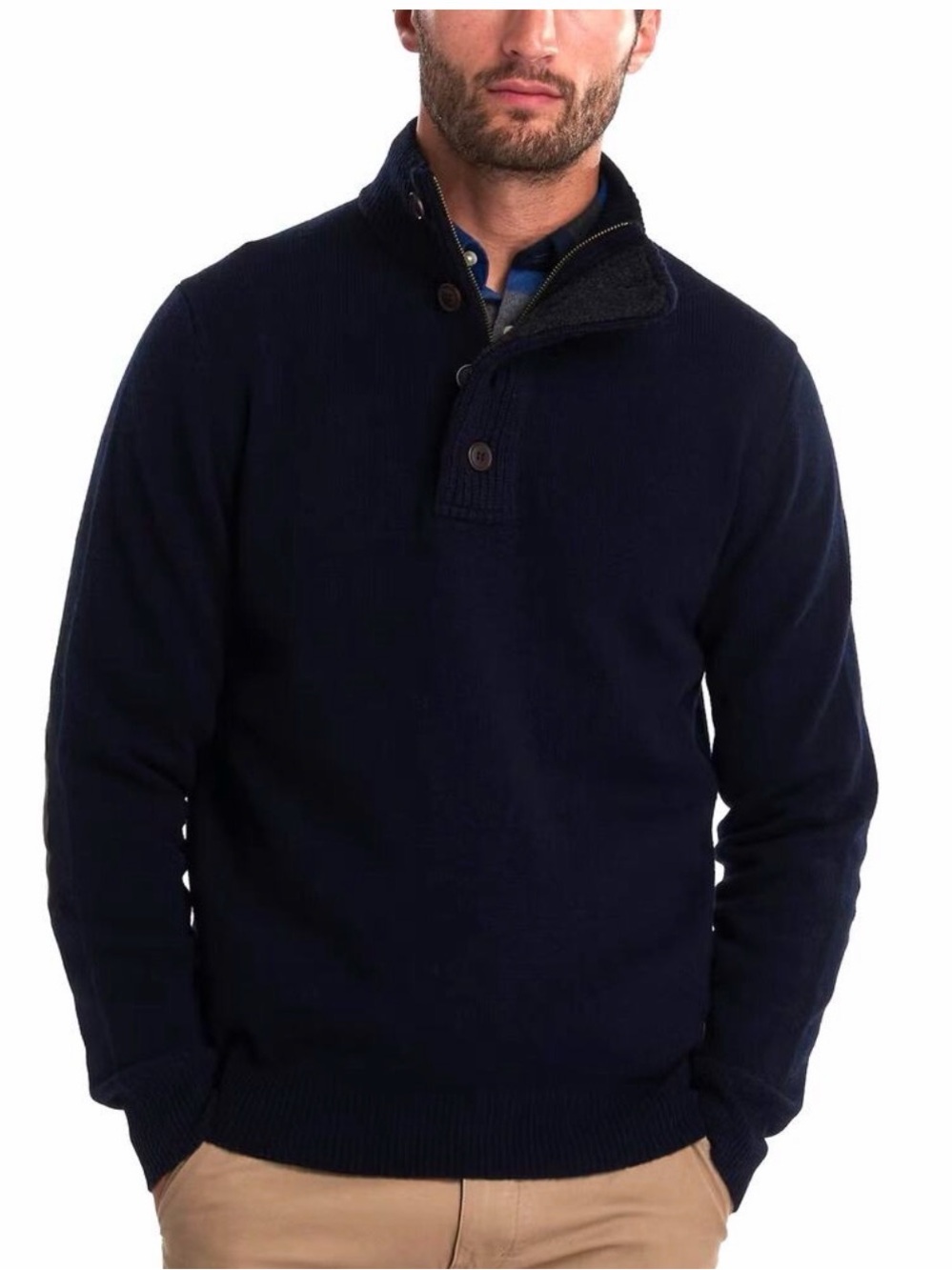 Barbour Essential Elbow Patch Half Zip Wool Sweater